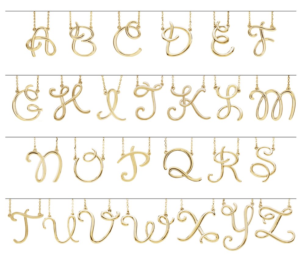 14K White Gold Script Initial L 16" Necklace