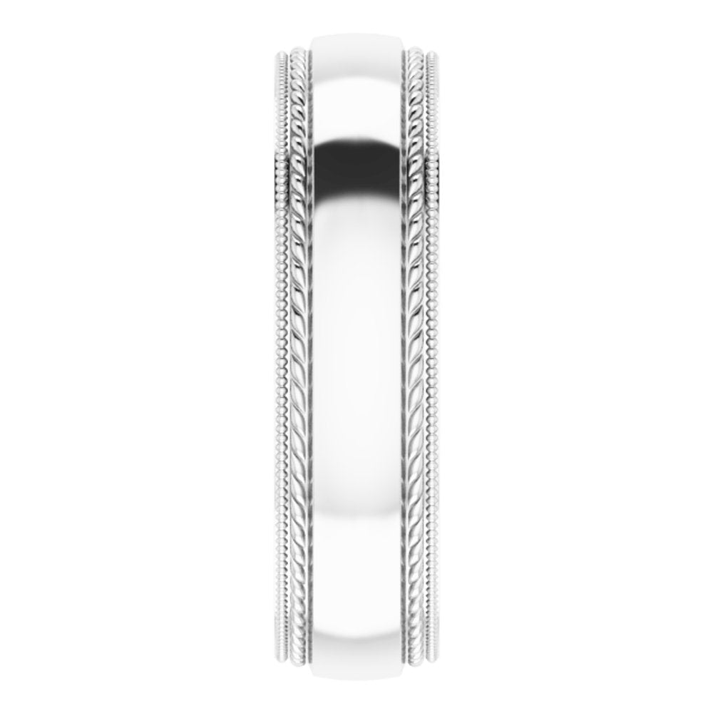 Sterling Silver 6 mm Rope & Milgrain Stepped-Edge Comfort-Fit Half Round Band Size 10