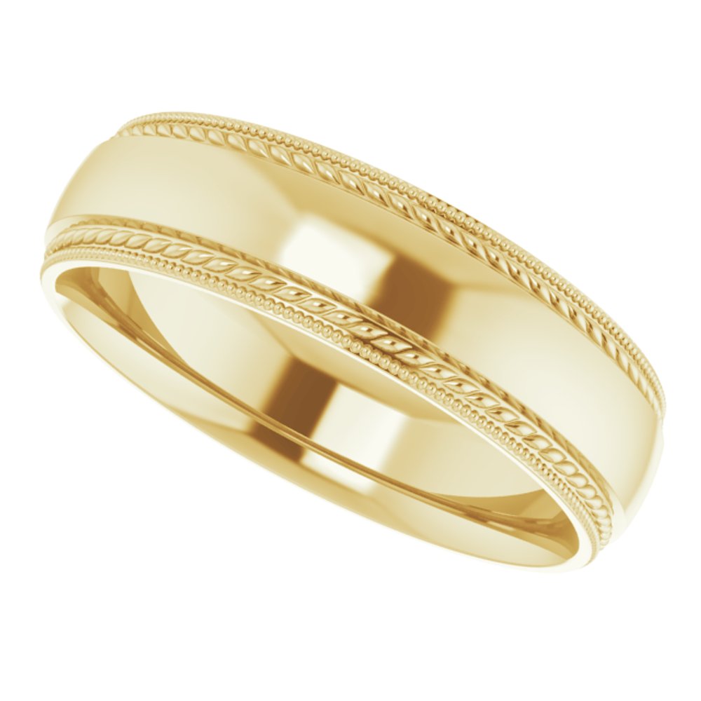 14K Yellow 6 mm Rope & Milgrain Stepped-Edge Comfort-Fit Half Round Band
