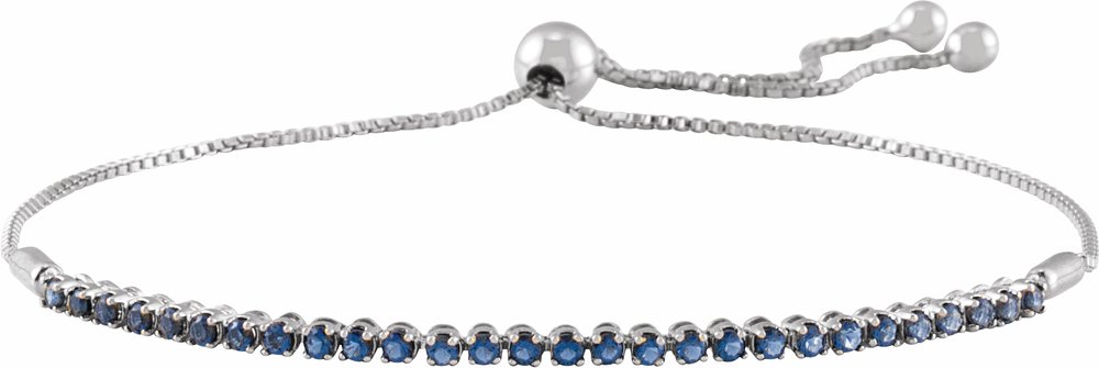 14K White Gold Natural Blue Sapphire Adjustable 9 1/2" Bolo Bracelet