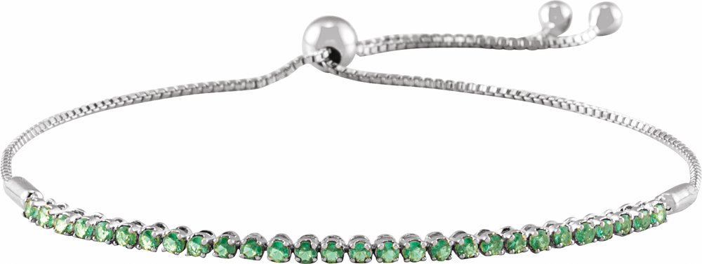 14K White Gold Natural Emerald Adjustable 9 1/2" Bolo Bracelet
