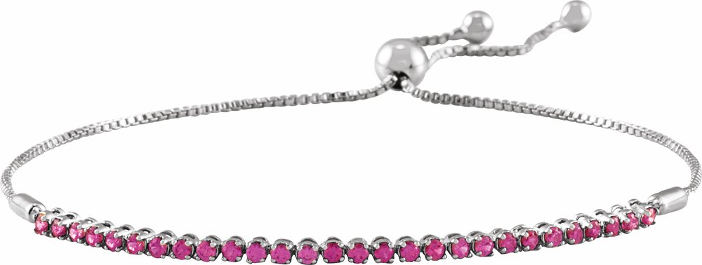 14K White Gold Natural Ruby Adjustable 9 1/2" Bolo Bracelet