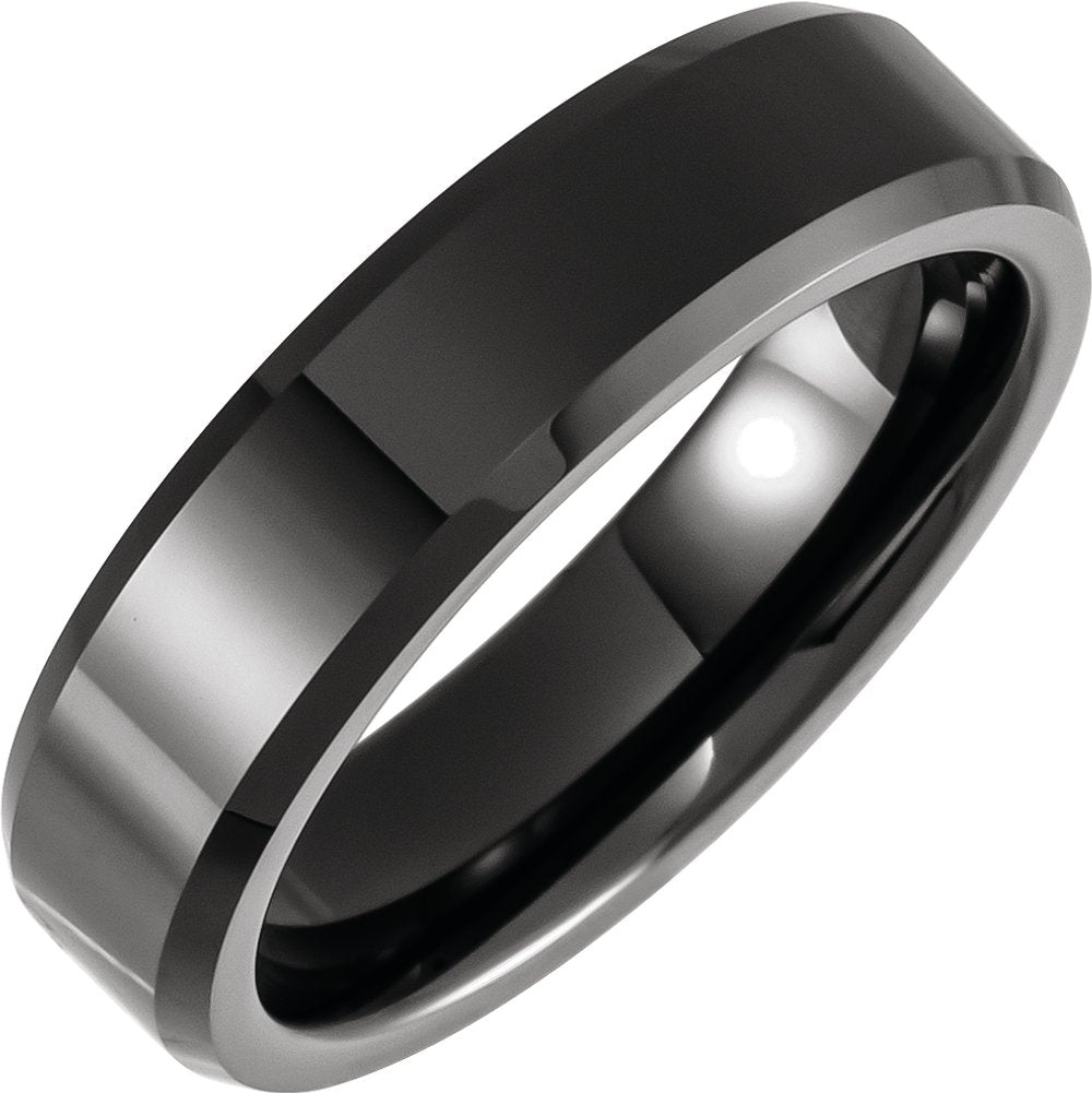 Black Ceramic 6 mm Beveled-Edge Comfort-Fit Band Size 7