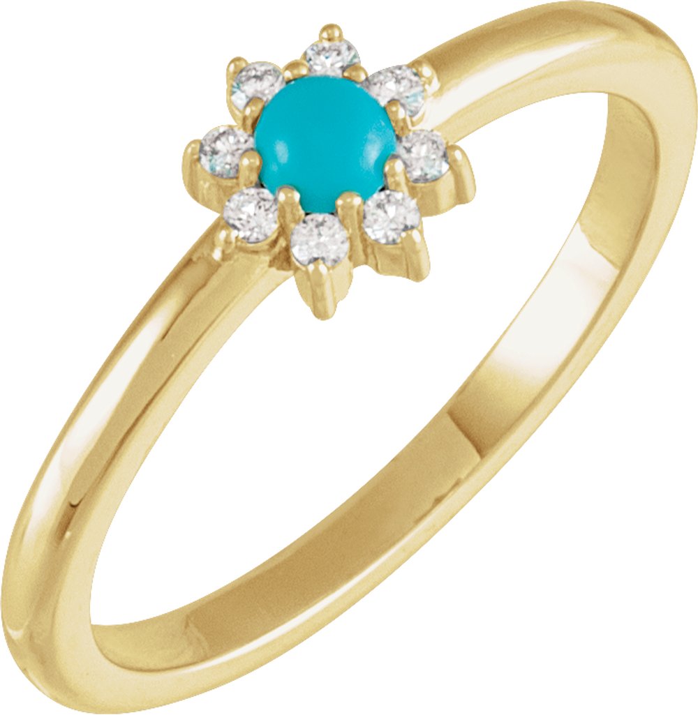 14K Yellow Natural Turquoise & .07 CTW Natural Diamond Halo-Style Ring