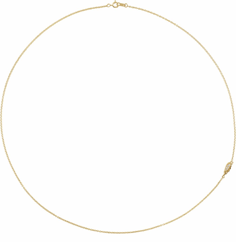 14K Yellow .015 CTW Natural Diamond Off-Center Angel Wing 18" Necklace