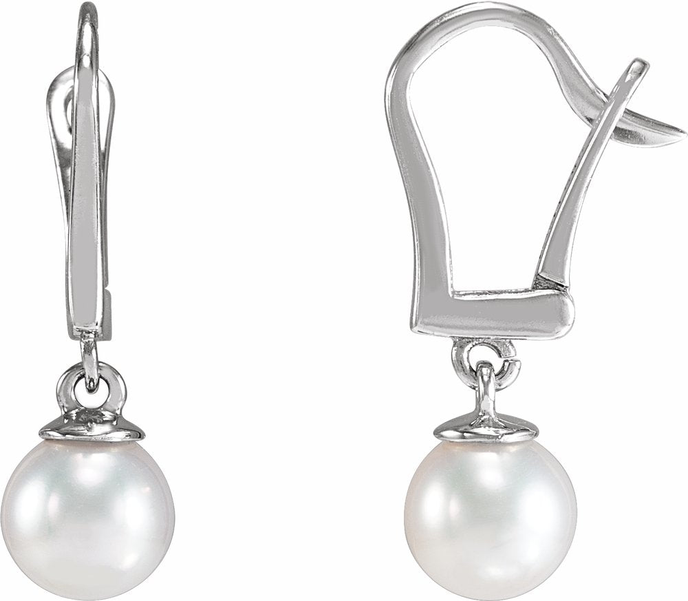 14K White Gold Cultured White Freshwater Pearl Earrings
