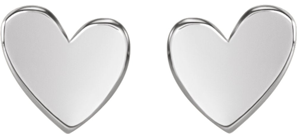 14K White Gold 6 mm Asymmetrical Heart Earrings