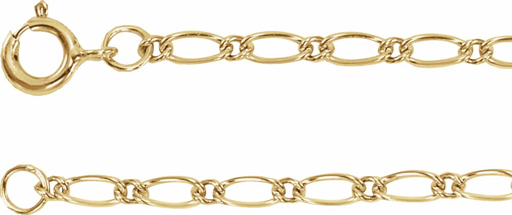 14K Yellow Gold 1.5 mm Figaro 7" Chain