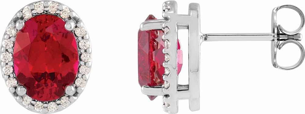 14K White Gold 5x3 mm Lab-Grown Ruby & .04 CTW Natural Diamond Halo-Style Earrings