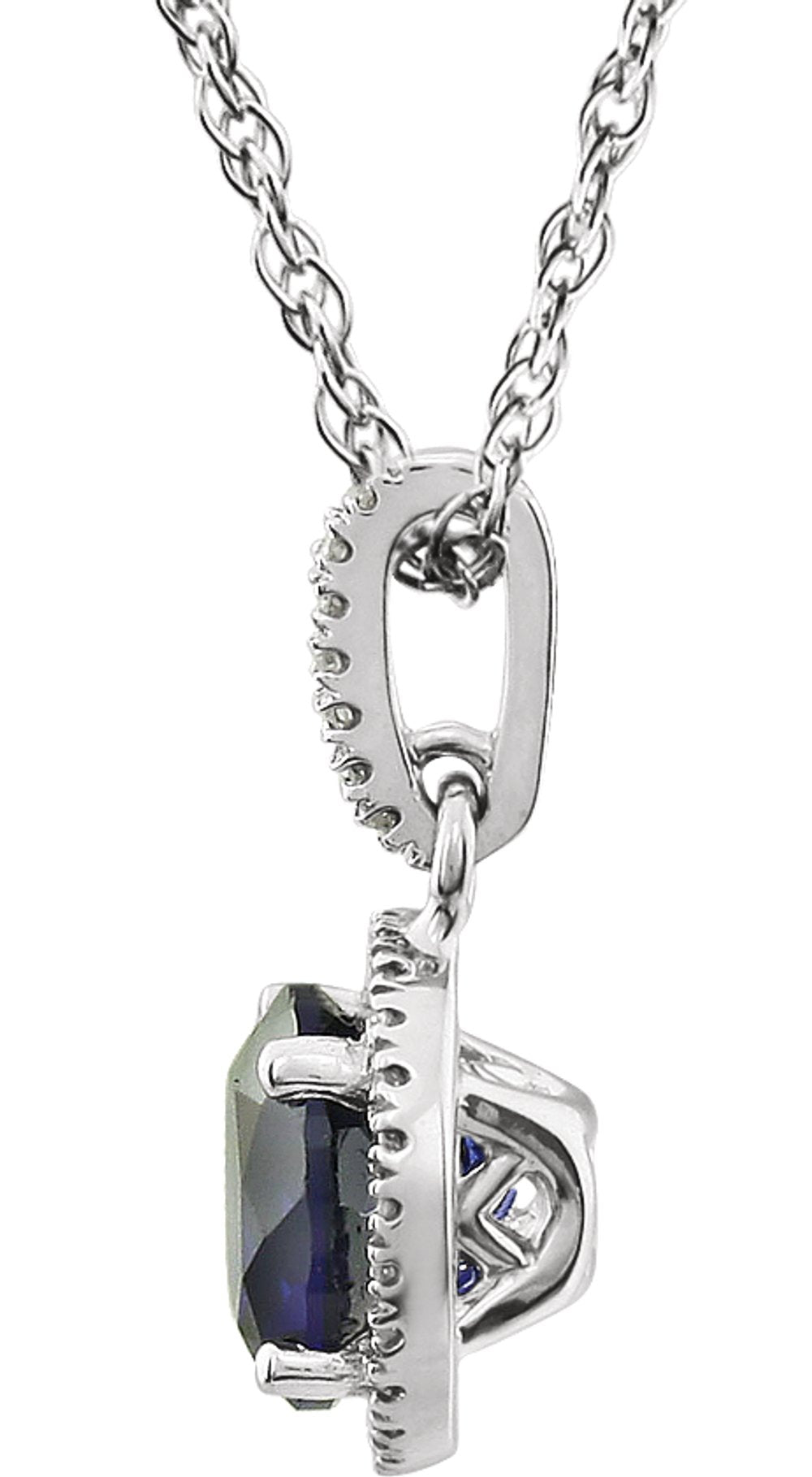 14K White Lab-Grown Blue Sapphire & 1/10 CTW Natural Diamond 18" Necklace