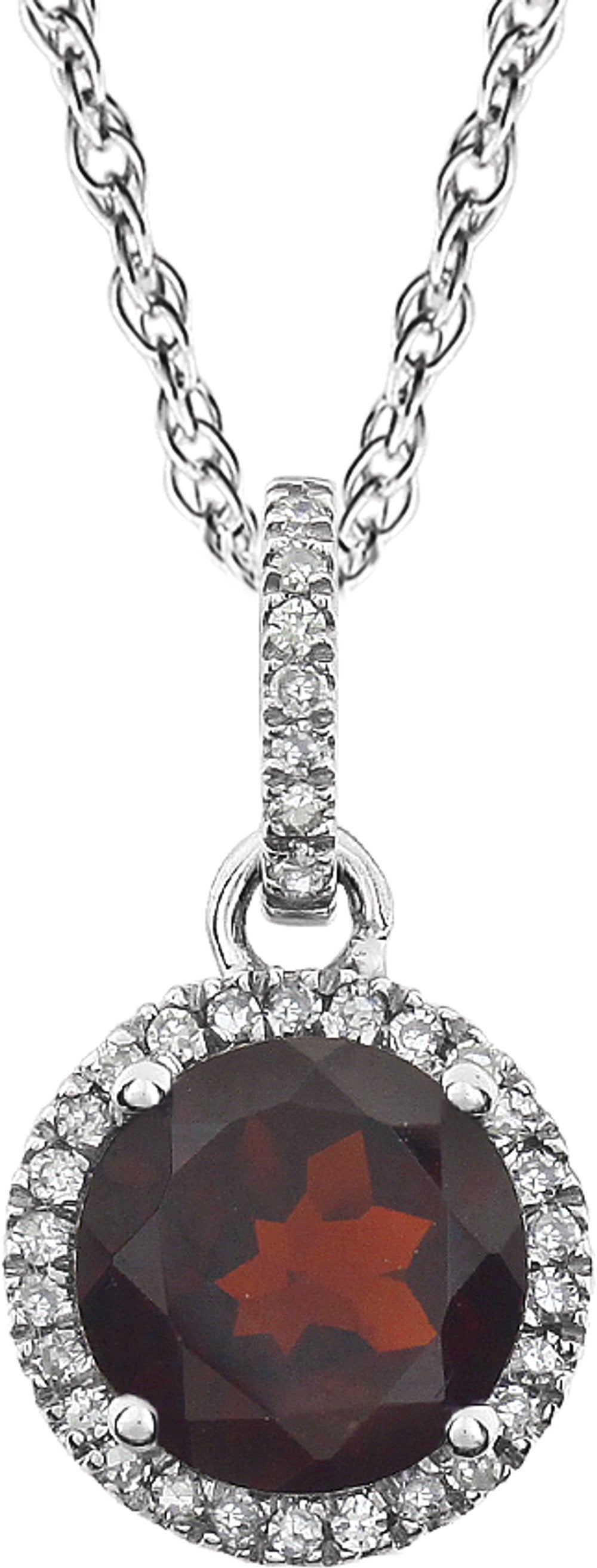 14K White Gold Natural Mozambique Garnet & 1/10 CTW Natural Diamond 18" Necklace