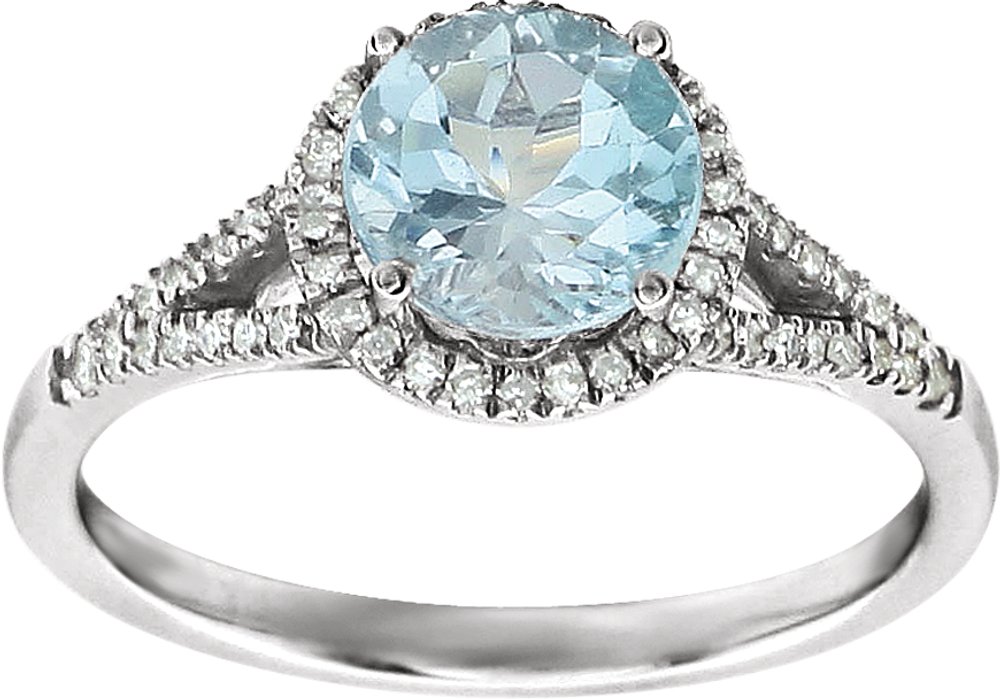 14K White Gold Natural Sky Blue Topaz & 1/6 CTW Natural Diamond Ring