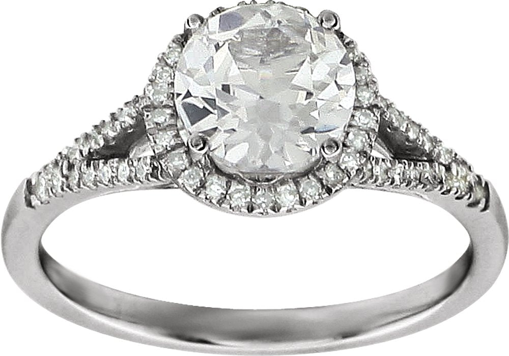 14K White Gold Lab-Grown White Sapphire & 1/6 CTW Natural Diamond Ring
