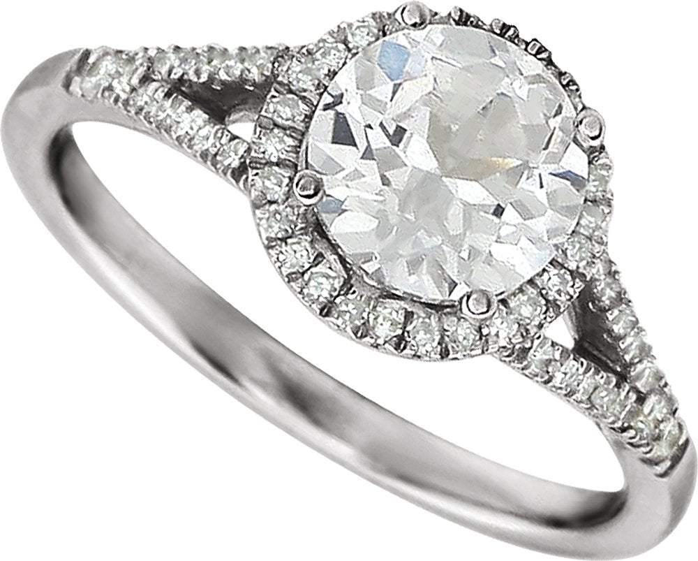 14K White Gold Lab-Grown White Sapphire & 1/6 CTW Natural Diamond Ring
