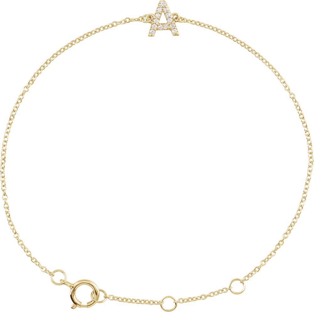 14K Yellow Gold 1/10 CTW Natural Diamond Initial A 6-7" Bracelet