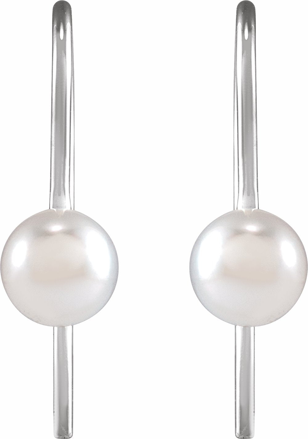 14K White Gold Cultured White Akoya Pearl Wire Earrings