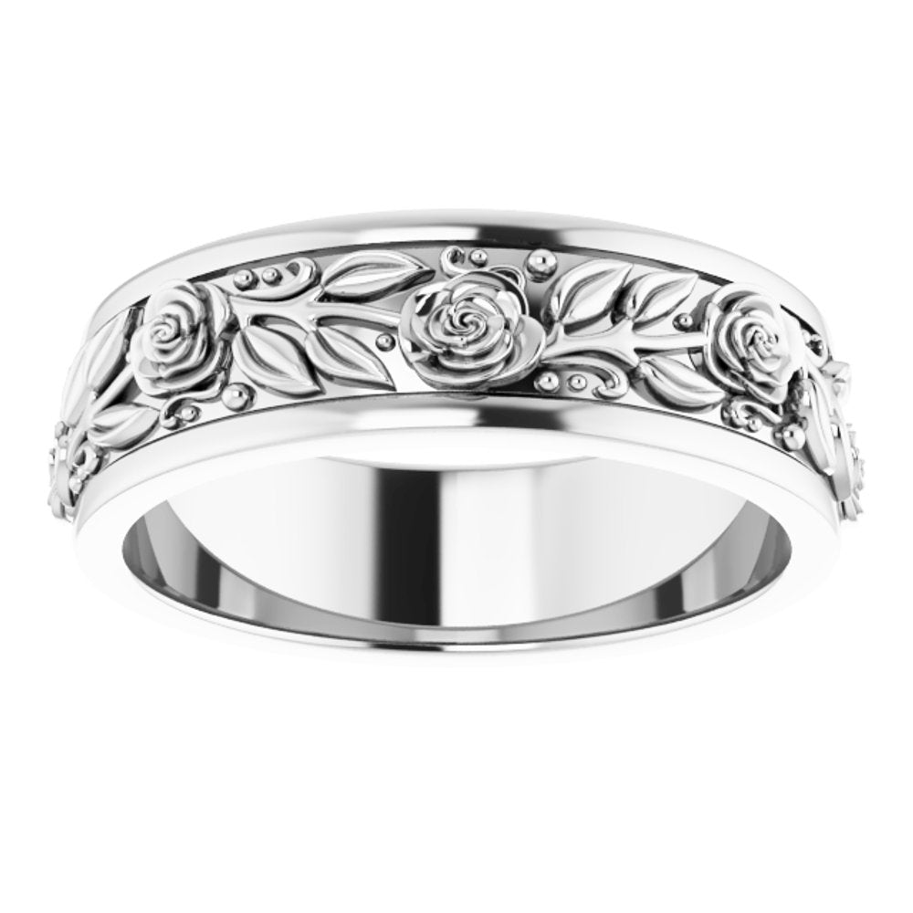 Continuum Sterling Silver 7 mm Floral Flat Band Size 11