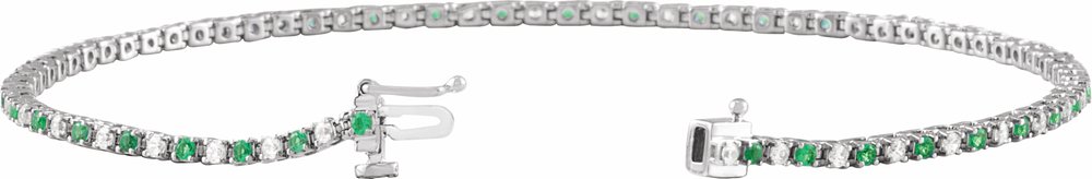 14K White Natural Emerald & 5/8 CTW Natural Diamond Line 7 1/4" Bracelet