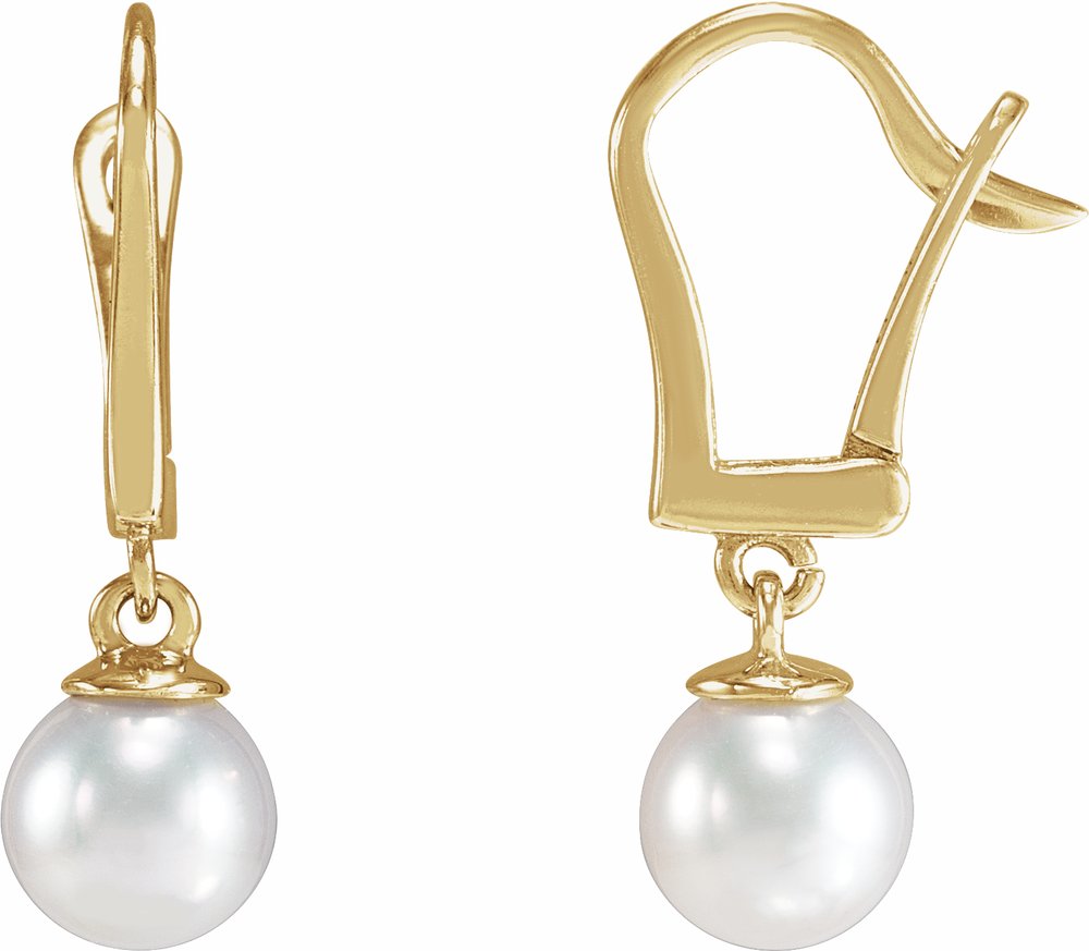 14K Yellow Gold Cultured White Freshwater Pearl Earrings