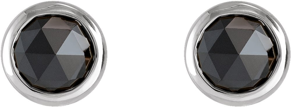 14K White Gold 1/2 CTW Rose-Cut Natural Black Diamond Bezel-Set Earrings