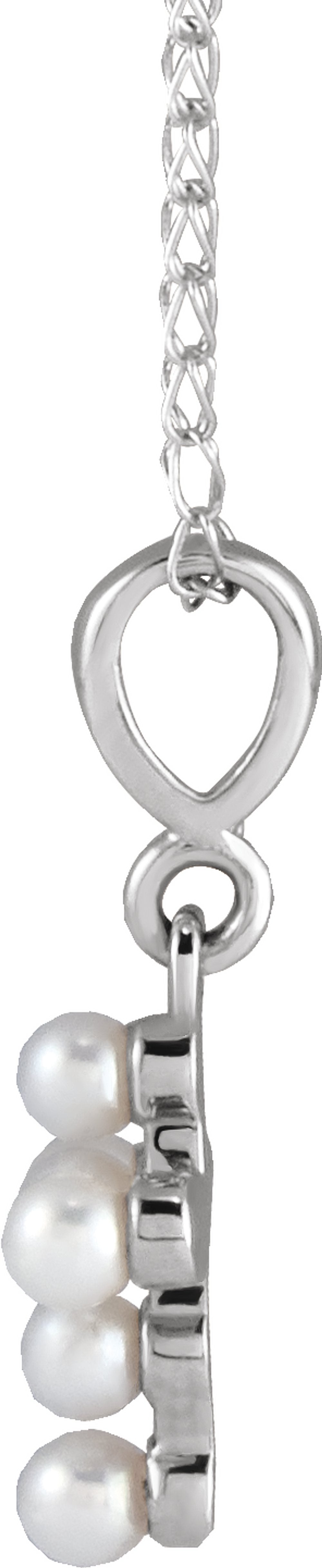 14K White Gold Cultured White Seed Pearl Youth Cross 16" Necklace