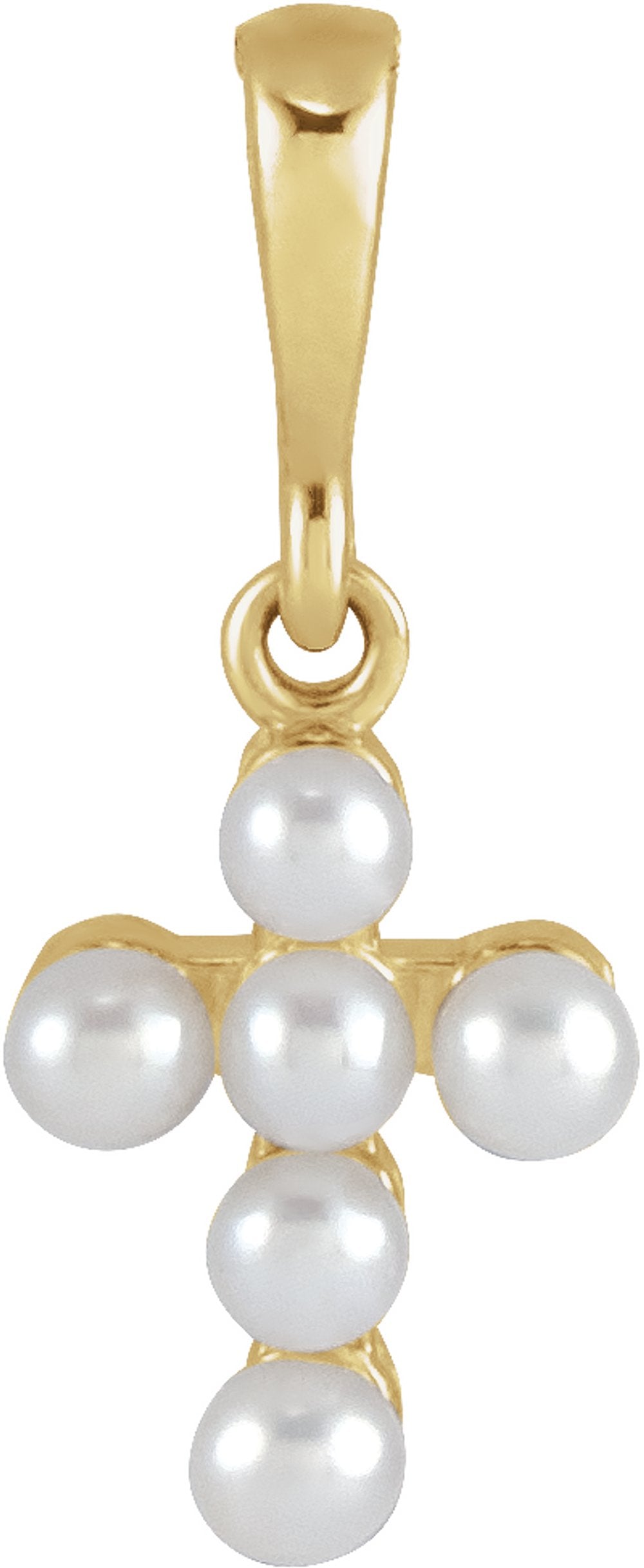 14K Yellow Gold Cultured White Seed Pearl Youth Cross Pendant