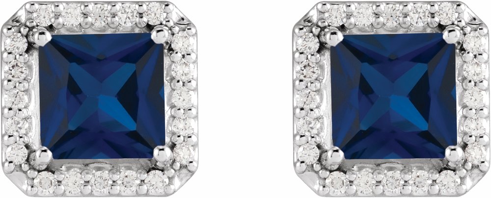 14K White Gold 5x5 mm Lab-Grown Blue Sapphire 1/6 CTW Natural Diamond Halo-Style Earrings