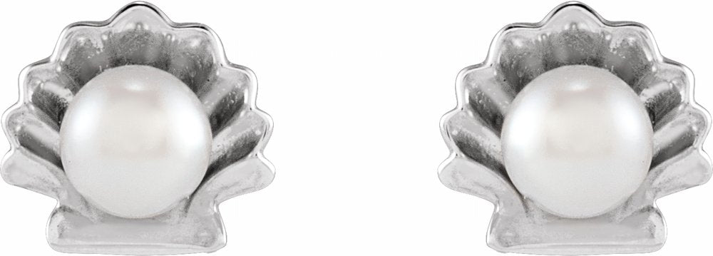 Sterling Silver Cultured White Seed Pearl Shell Earrings