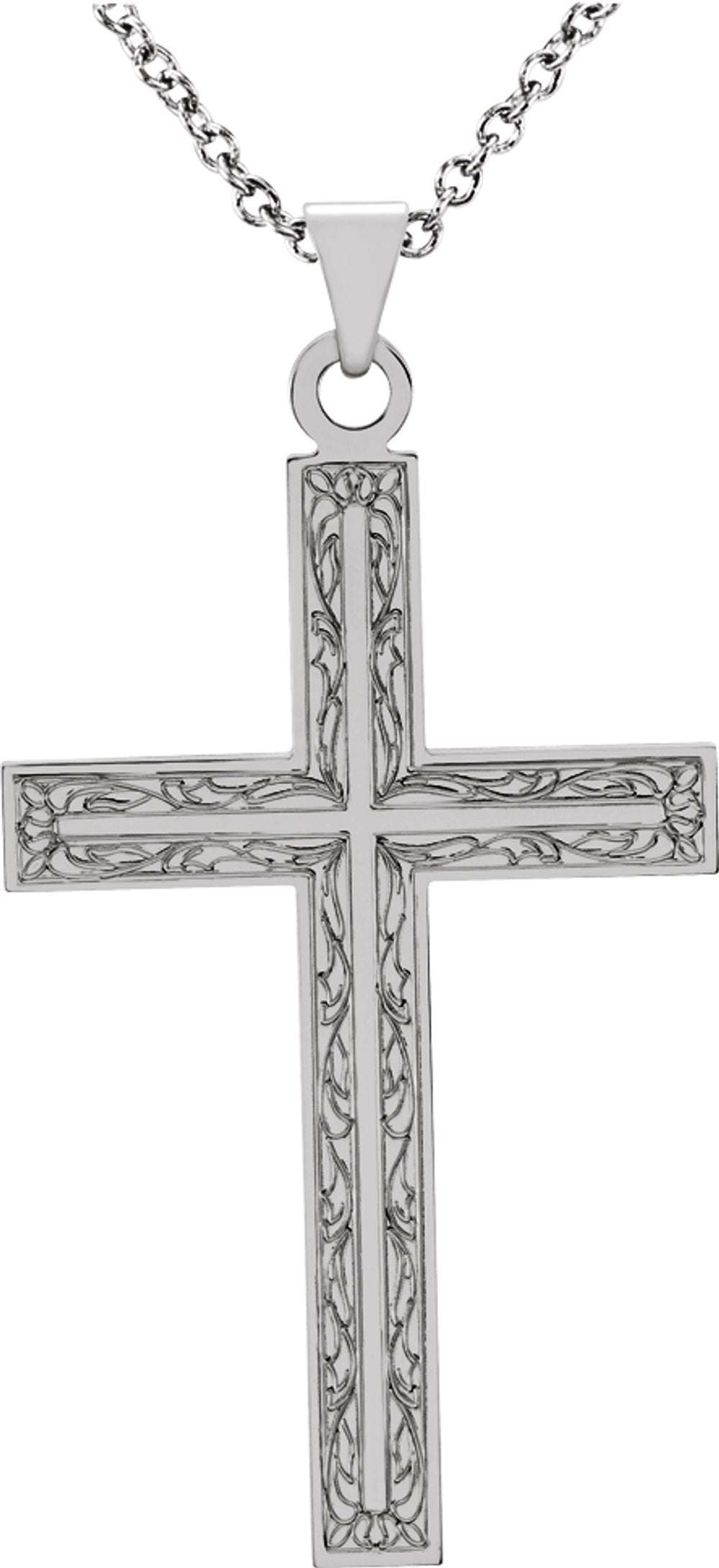 14K White 30.5x18 mm Cross 18" Necklace