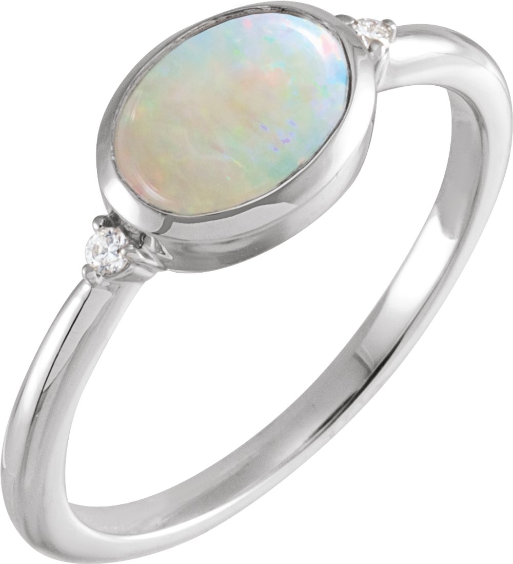 14K White Natural Ethiopian Opal & .03 CTW Natural Diamond Ring