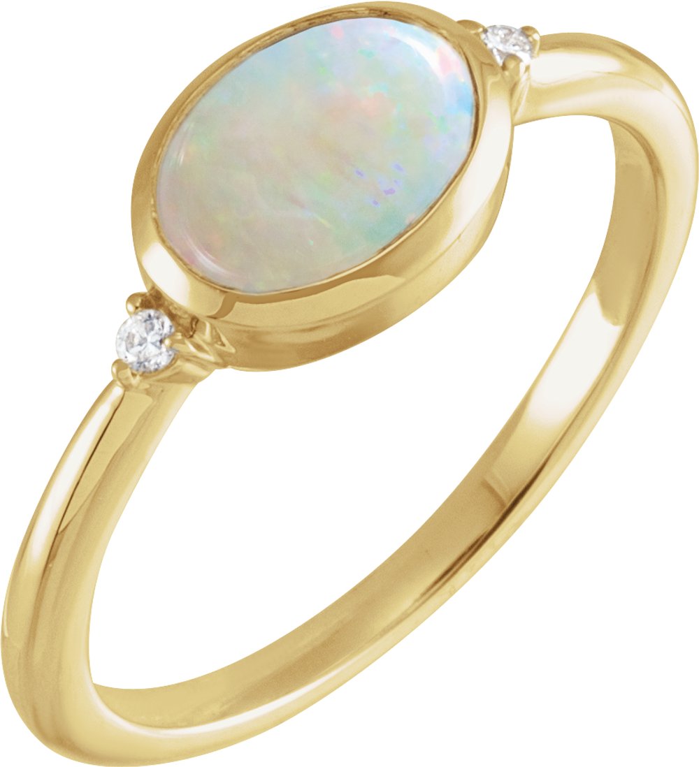 14K Yellow Gold Natural Ethiopian Opal & .03 CTW Natural Diamond Ring