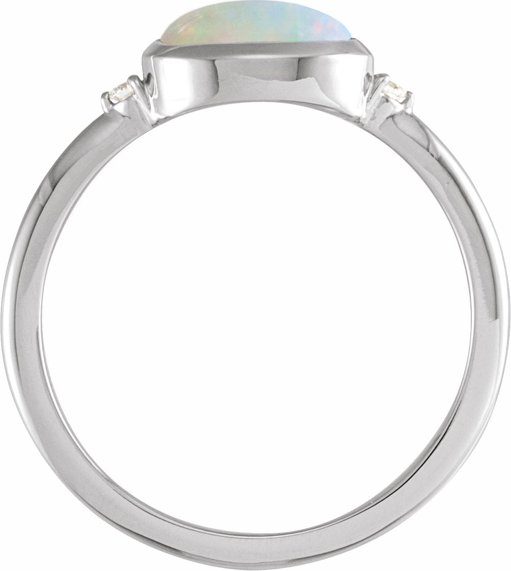 14K White Natural Ethiopian Opal & .03 CTW Natural Diamond Ring