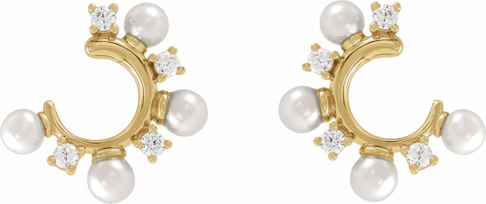 14K Yellow Gold Cultured White Freshwater Pearl & 1/3 CTW Natural Diamond Hoop Earrings