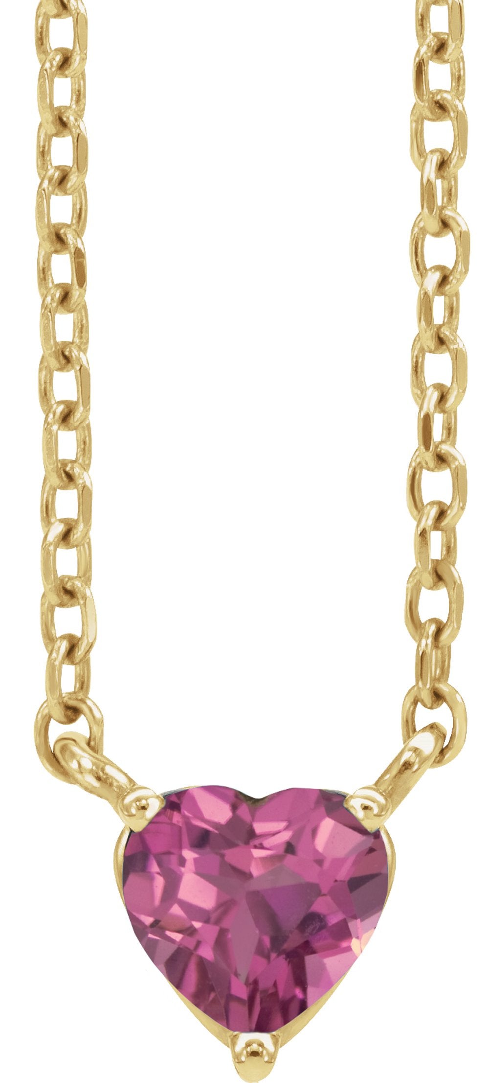 14K Yellow Gold Natural Pink Tourmaline Heart 16-18" Necklace
