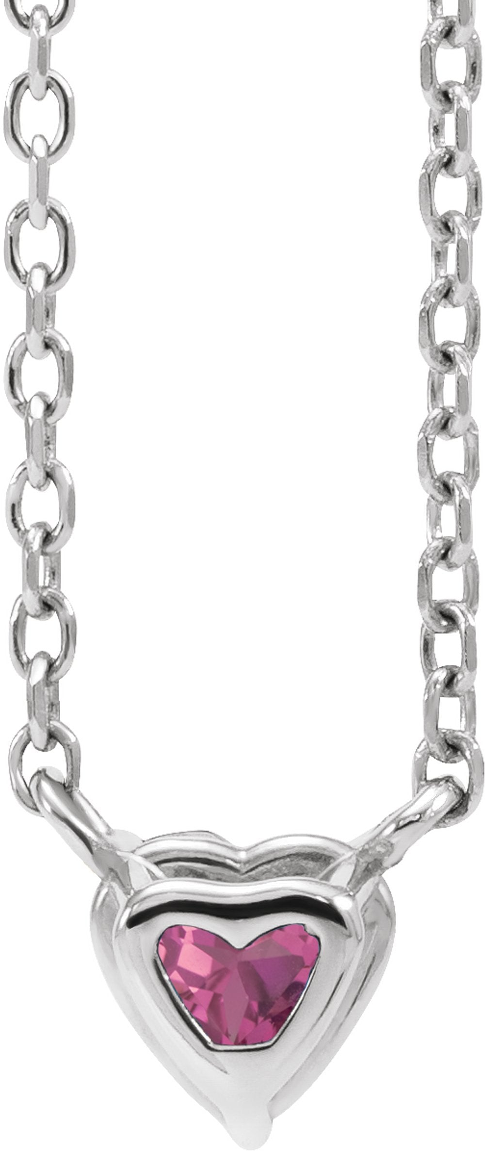 Sterling Silver Natural Pink Tourmaline Heart 16-18" Necklace