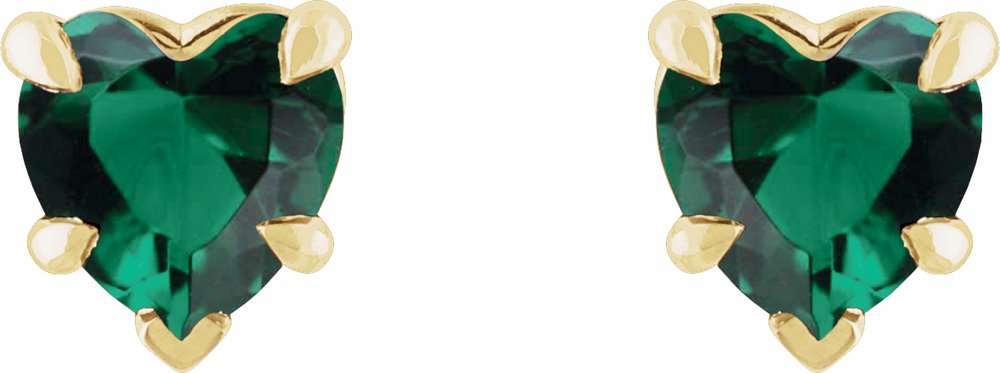 14K Yellow Lab-Grown Emerald Stud Earring