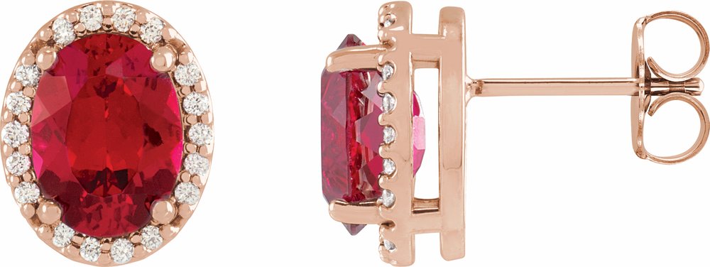14K Rose Gold 5x3 mm Lab-Grown Ruby & .04 CTW Natural Diamond Halo-Style Earrings