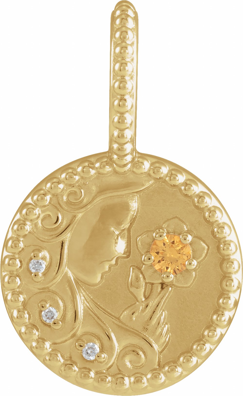 14K Yellow Gold Natural Spessartite Garnet & .0075 CTW Natural Diamond Virgo Charm/Pendant