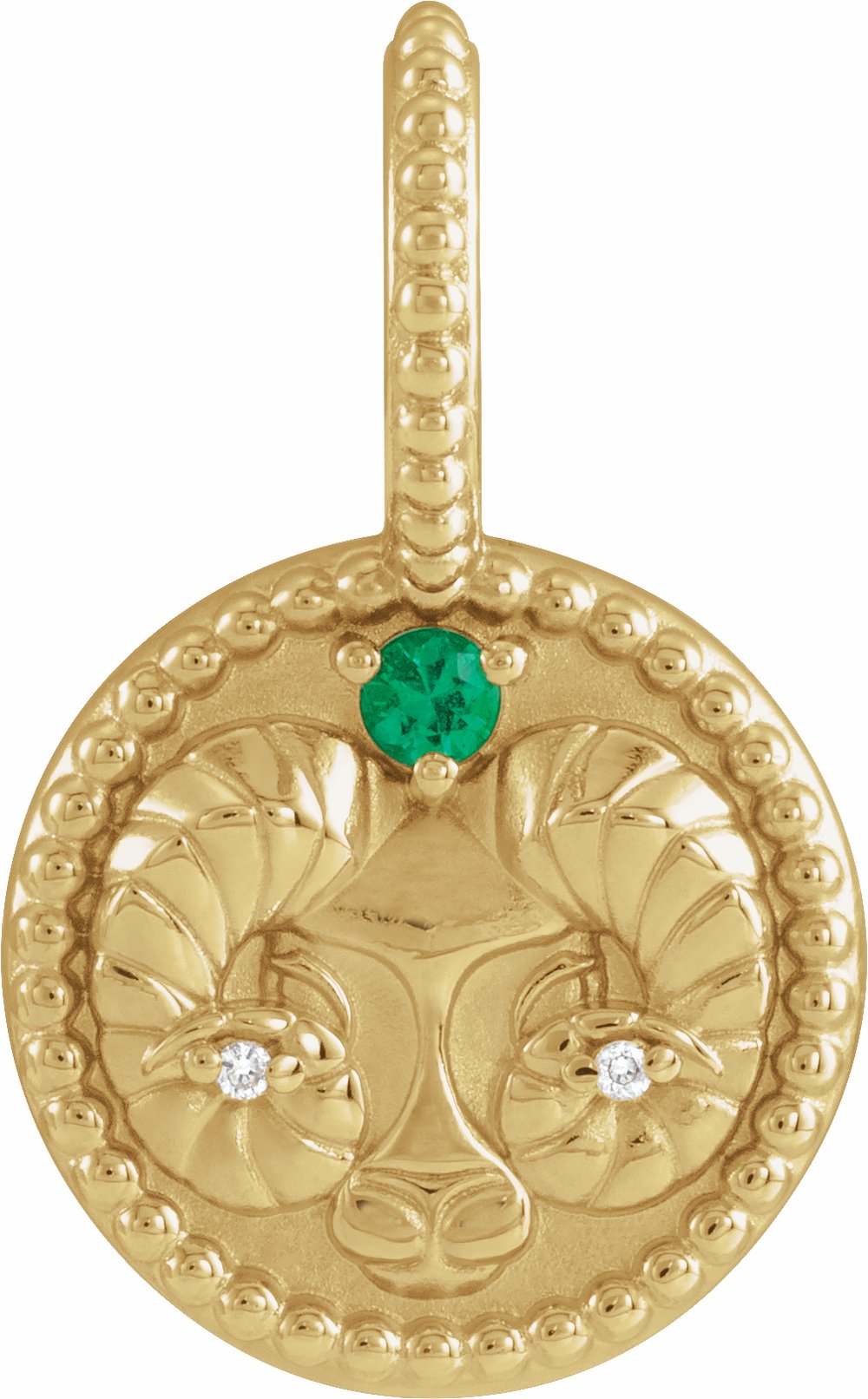 14K Yellow Gold Natural Emerald & .005 CTW Natural Diamond Aries Charm/Pendant