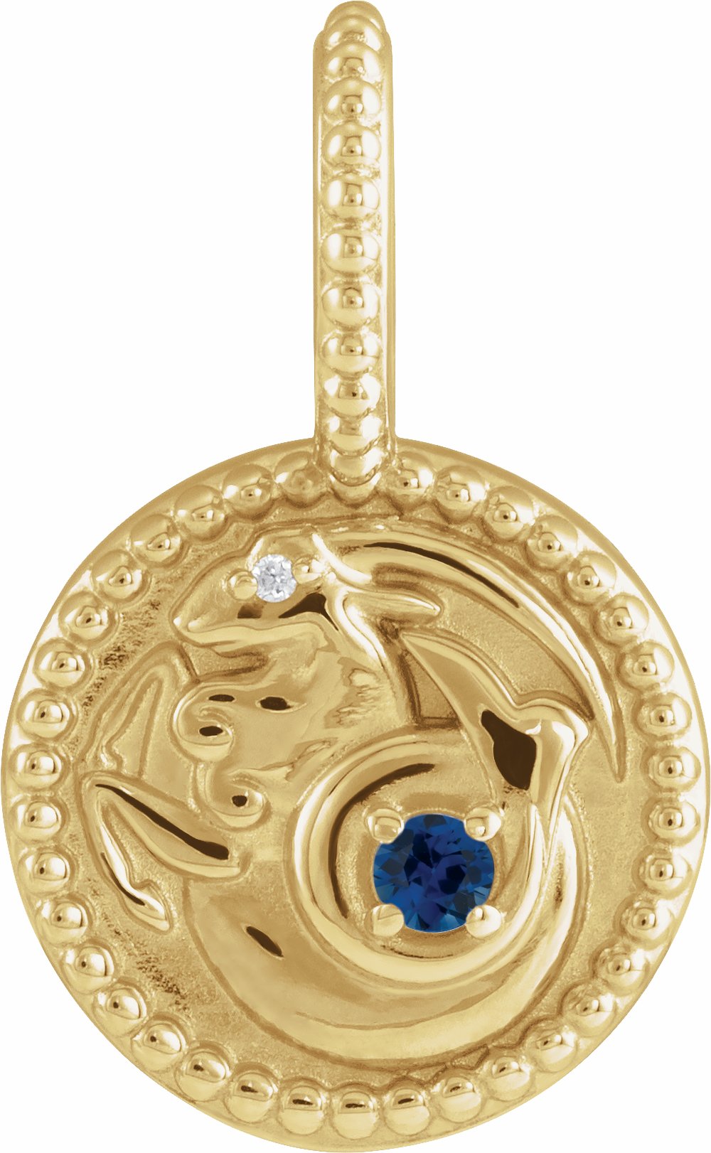 14K Yellow Gold Natural Blue Sapphire & .0025 CTW Natural Diamond Capricorn Charm/Pendant