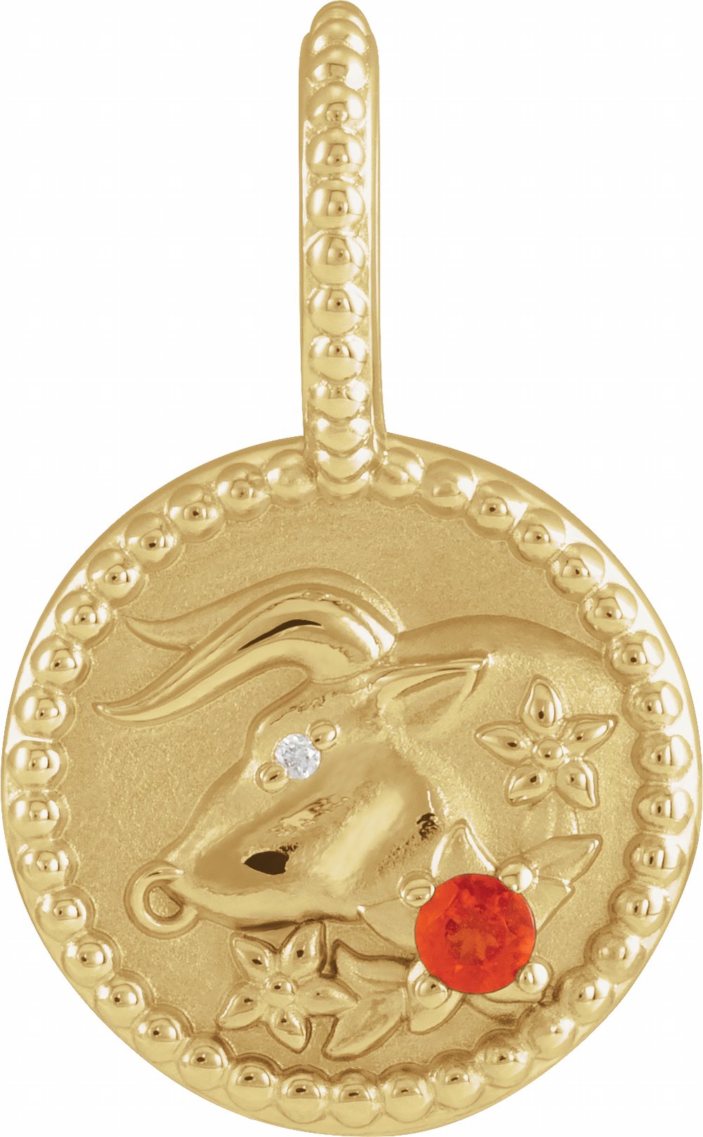 14K Yellow Gold Natural Mexican Fire Opal & .0025 CTW Natural Diamond Taurus Charm/Pendant