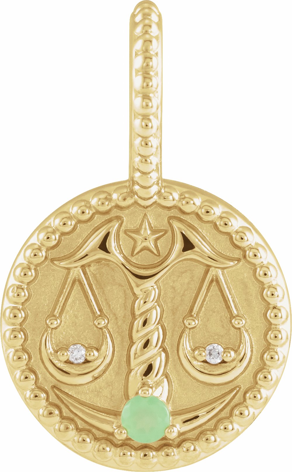 14K Yellow Gold Natural Green Chrysoprase & .005 CTW Natural Diamond Libra Charm/Pendant