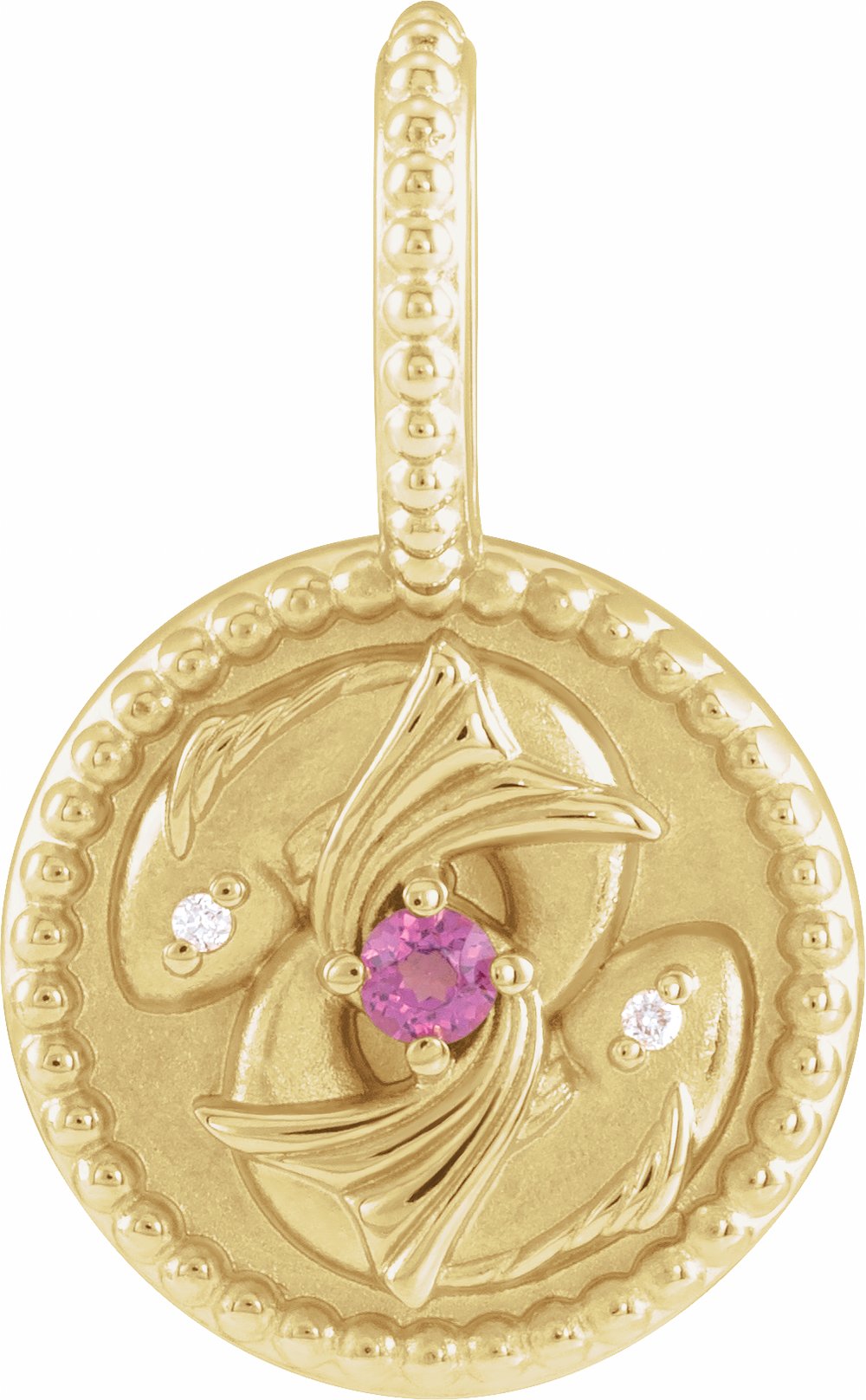 14K Yellow Gold Natural Rhodolite Garnet & .005 CTW Natural Diamond Pisces Charm/Pendant