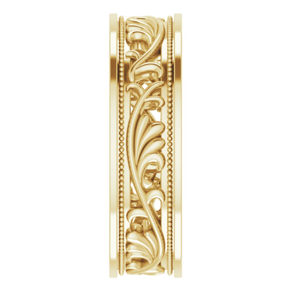 14K Yellow Gold 6.4 mm Milgrain Sculptural Flat Band Size 9