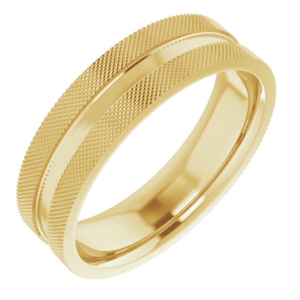 14K Yellow Gold 6 mm Knurled Edge Flat Band Size 6.5