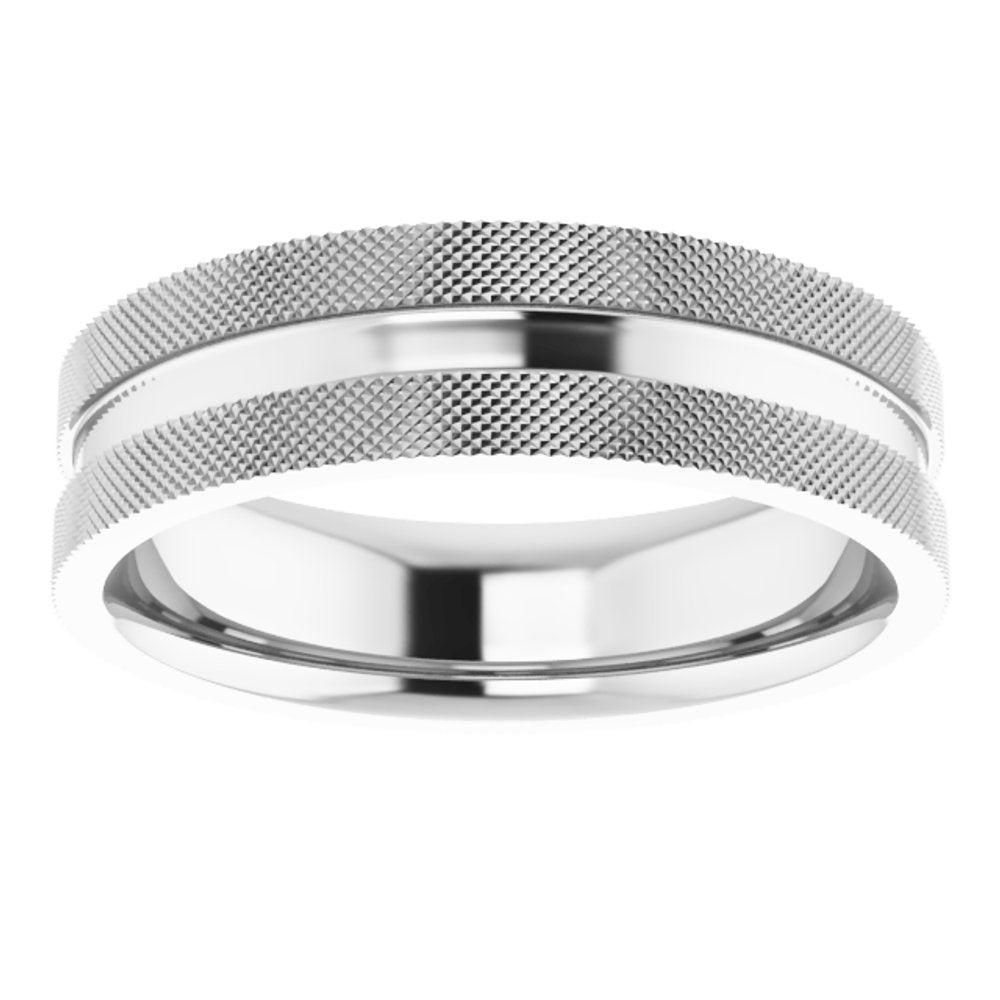 10K White Gold 6 mm Knurled Edge Flat Band Size 8