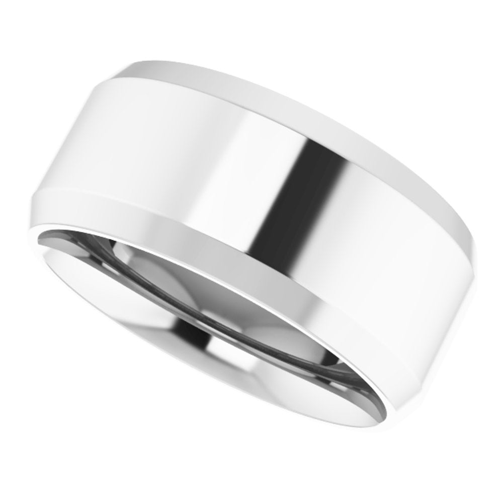 14K White 9 mm Beveled-Edge Comfort-Fit Flat Band Size 11