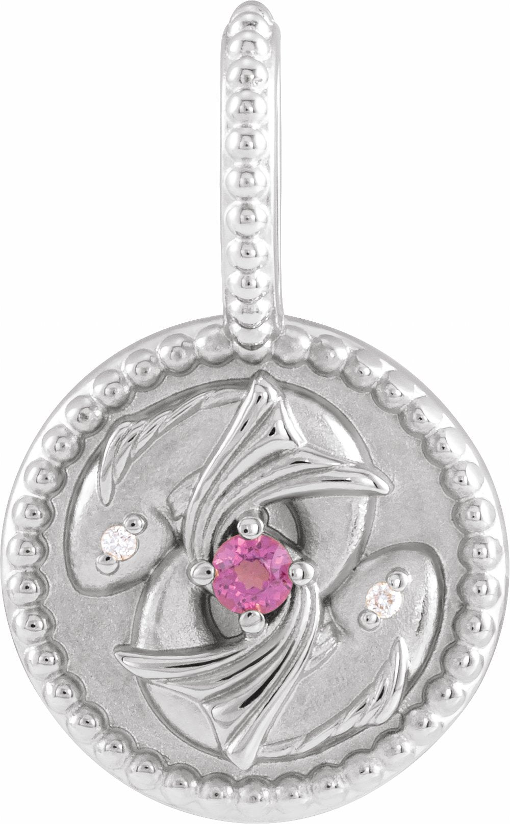 14K White Natural Rhodolite Garnet & .005 CTW Natural Diamond Pisces Charm/Pendant