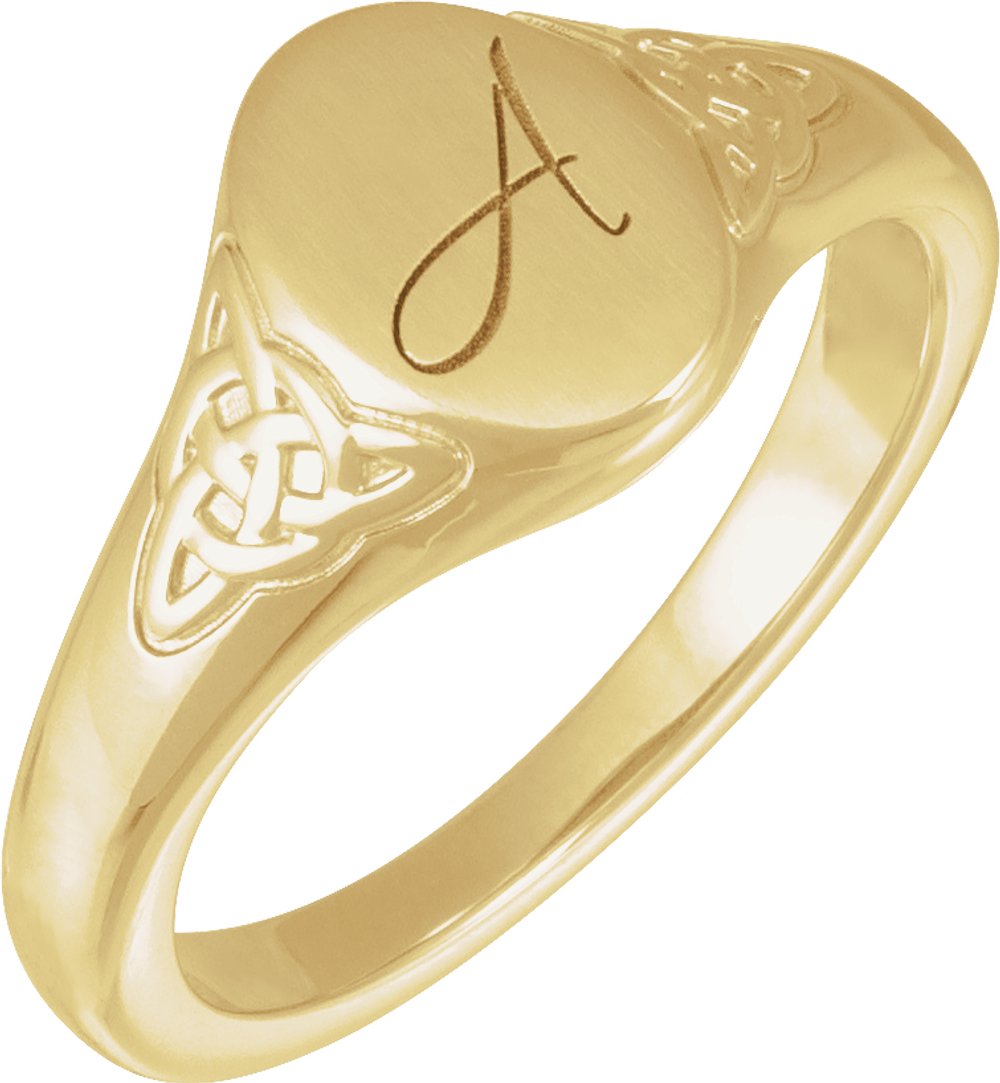 14K Yellow Engravable Oval Celtic-Inspired Signet Ring