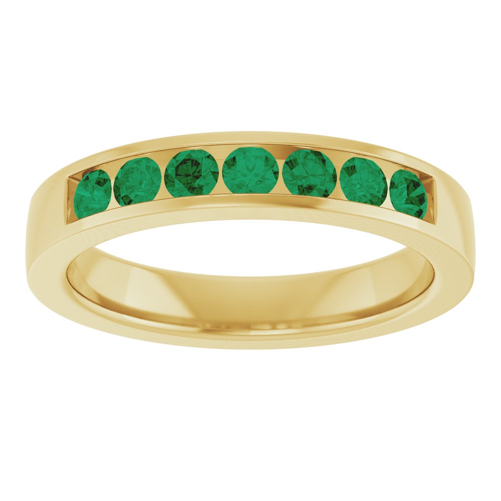 14K Yellow Gold Lab-Grown Emerald Anniversary Band